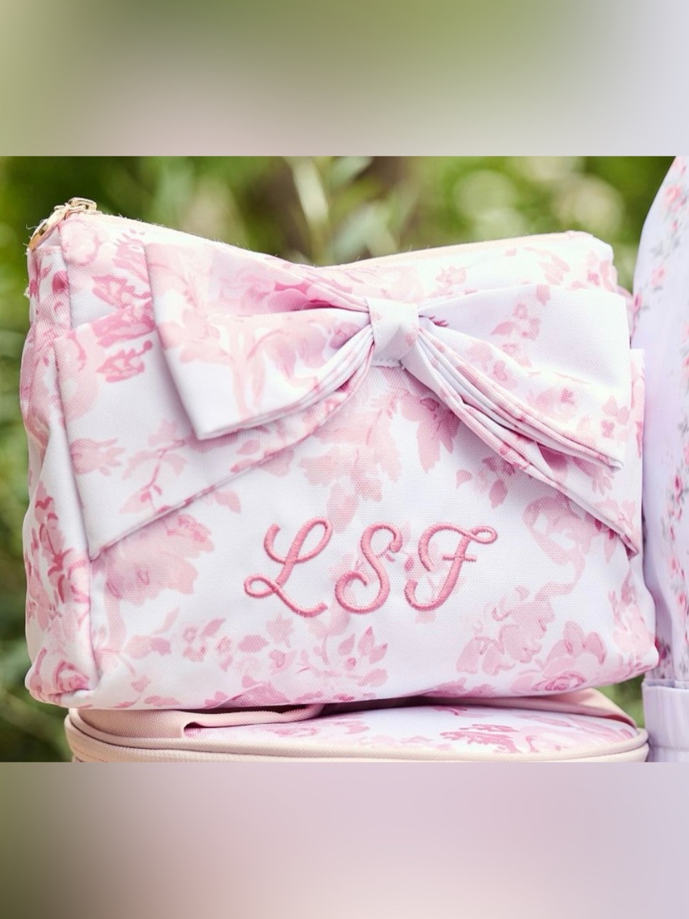 LoveShackFancy Pink Coquette Floral Waterproof Pouch - Picture 2 of 2